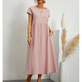solid color sleeveless loose linen pocket women's dress in stock