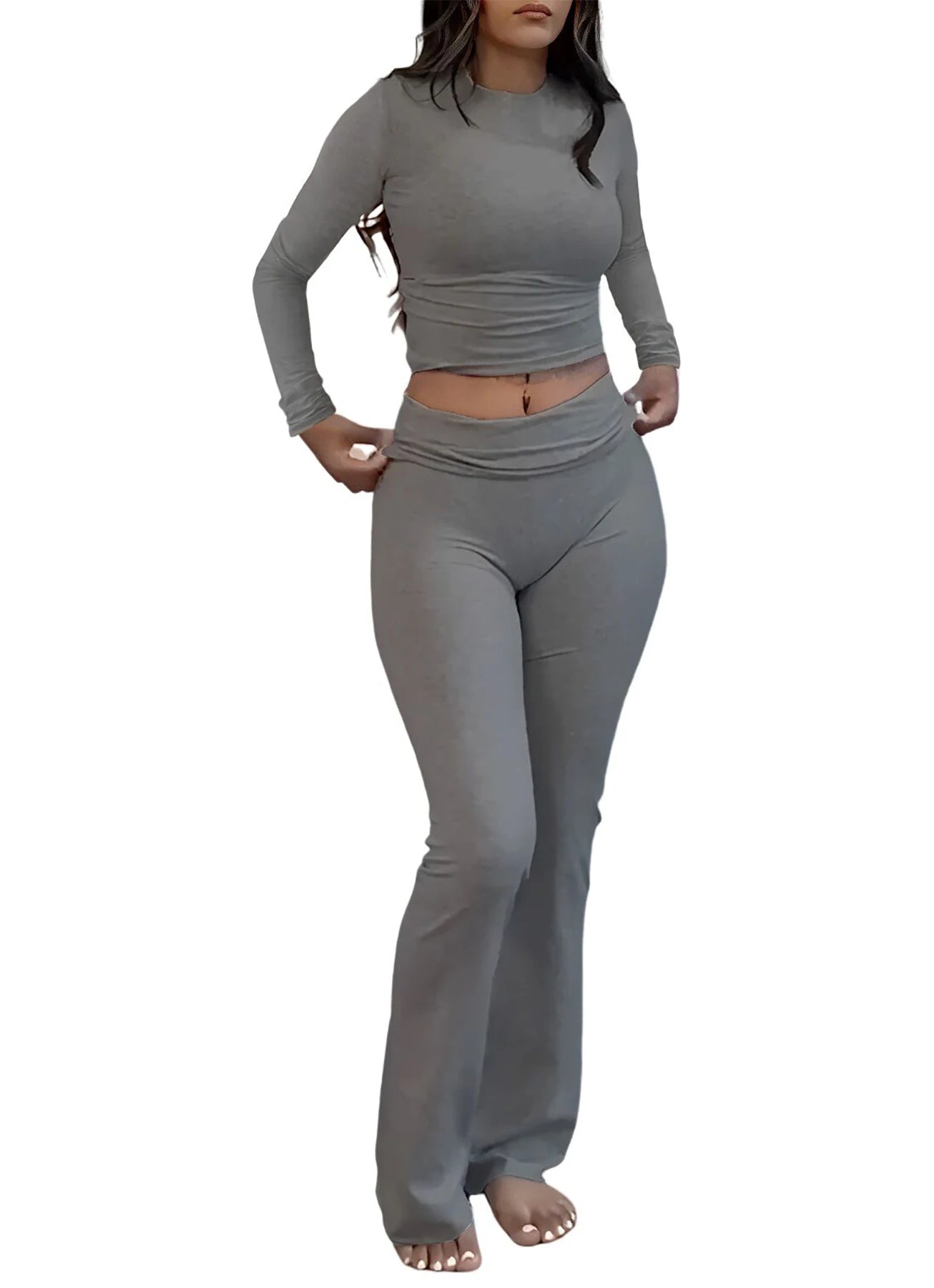Women's Yoga Two-Piece Set Long-Sleeve Wide-Leg Activewear Set