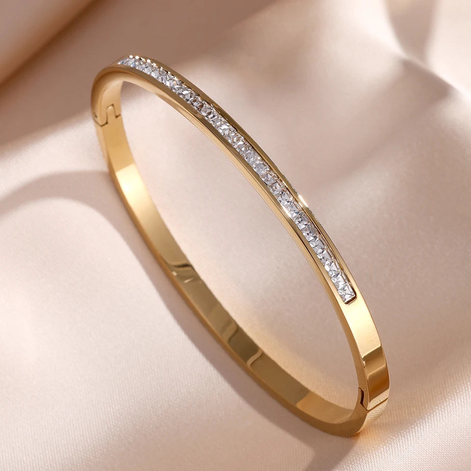 ZAKOL 5/1pcs Sparkling Zirconia Inlaid Stainless Steel Bracelet Set for Women Stackable Bangles Fashion Non Fading