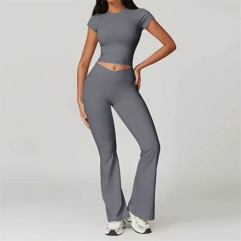Yoga Set 2 Piece Sport Outfit for Woman Sportswear Fitness Suit Flared Leggings Underwear Gym Sets Workout Tracksuit