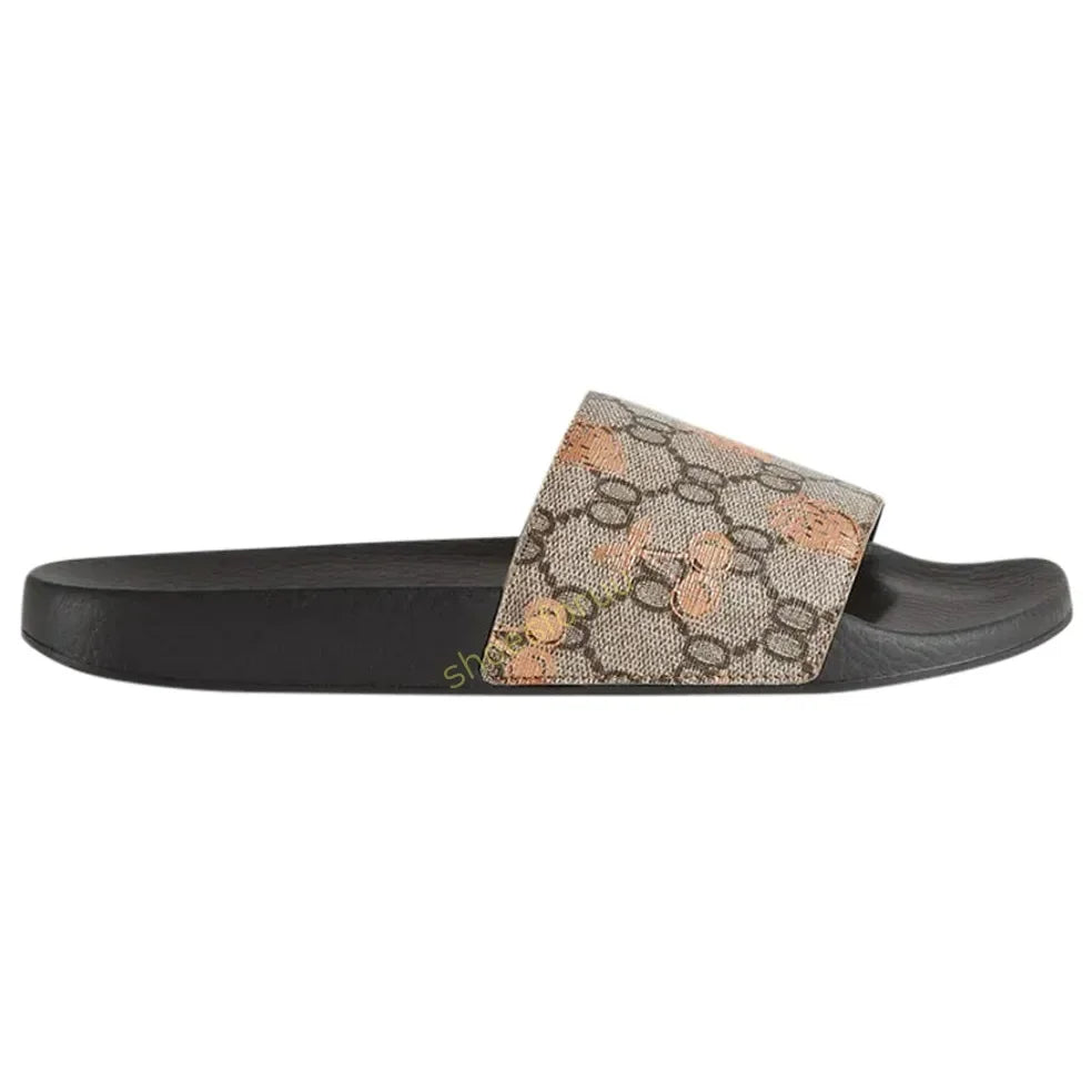 Designer Slippers Fashion Flat Slides Mens Womens claquettes Rubber Slide Sandal Black White Blooms Floral Flat Gear