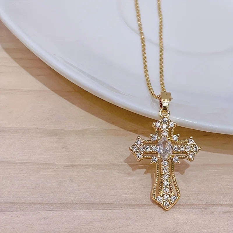 2025 New Gold color Cross Pendant Necklace  Religious  Style Jewelry  Mothers day