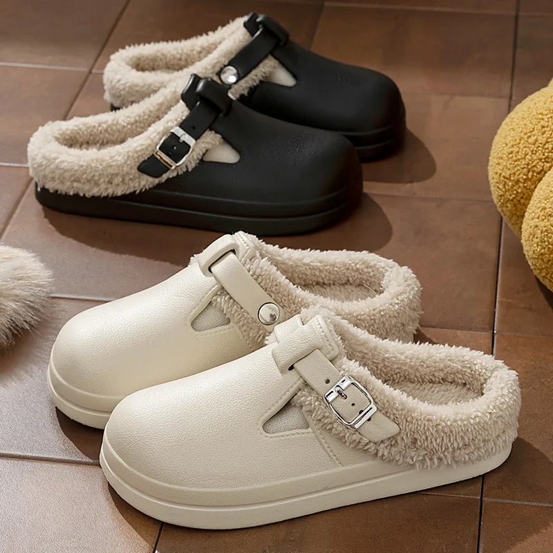 Street Slippers For Women Winter Warm Shoes Thick Sole Soft Plush
