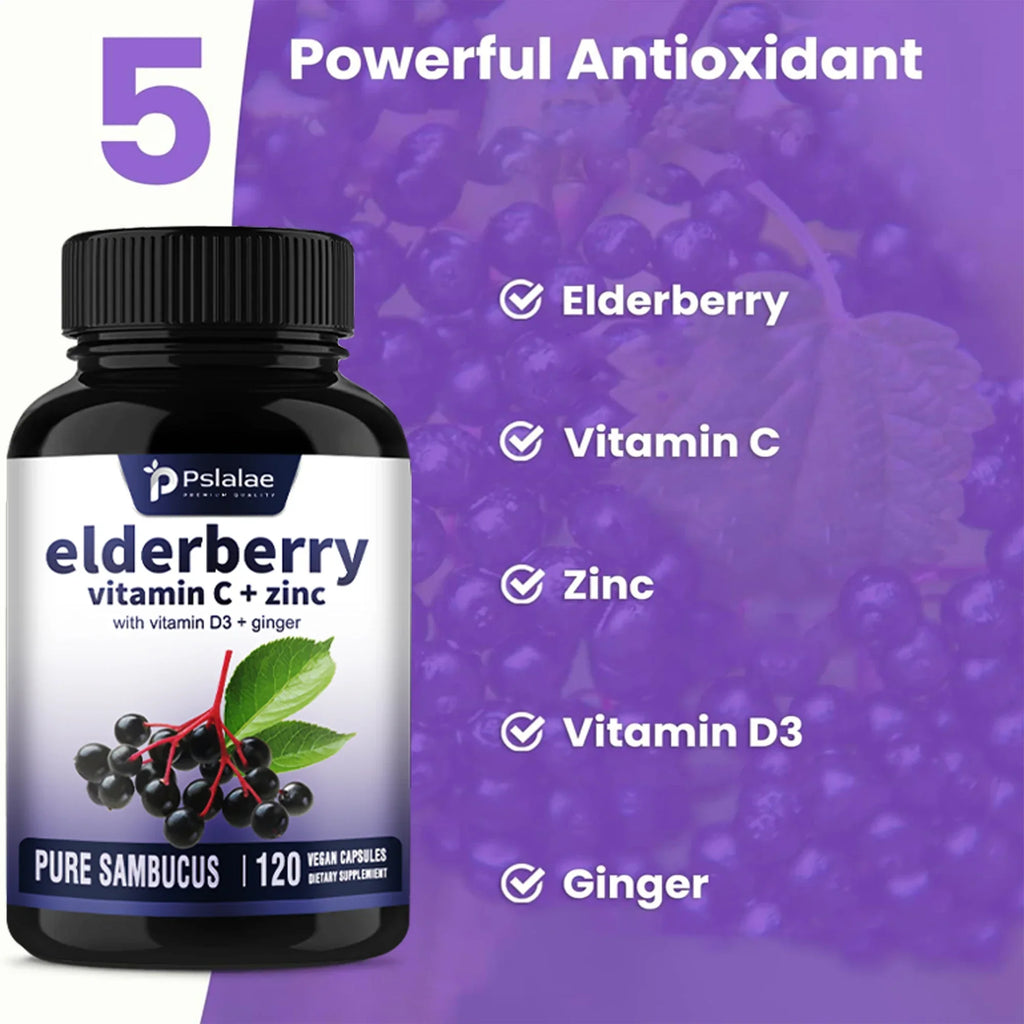 Elderberry, Vitamin C + Zinc - Supports The Immune System, Antioxidant Properties,  - 120 Capsules