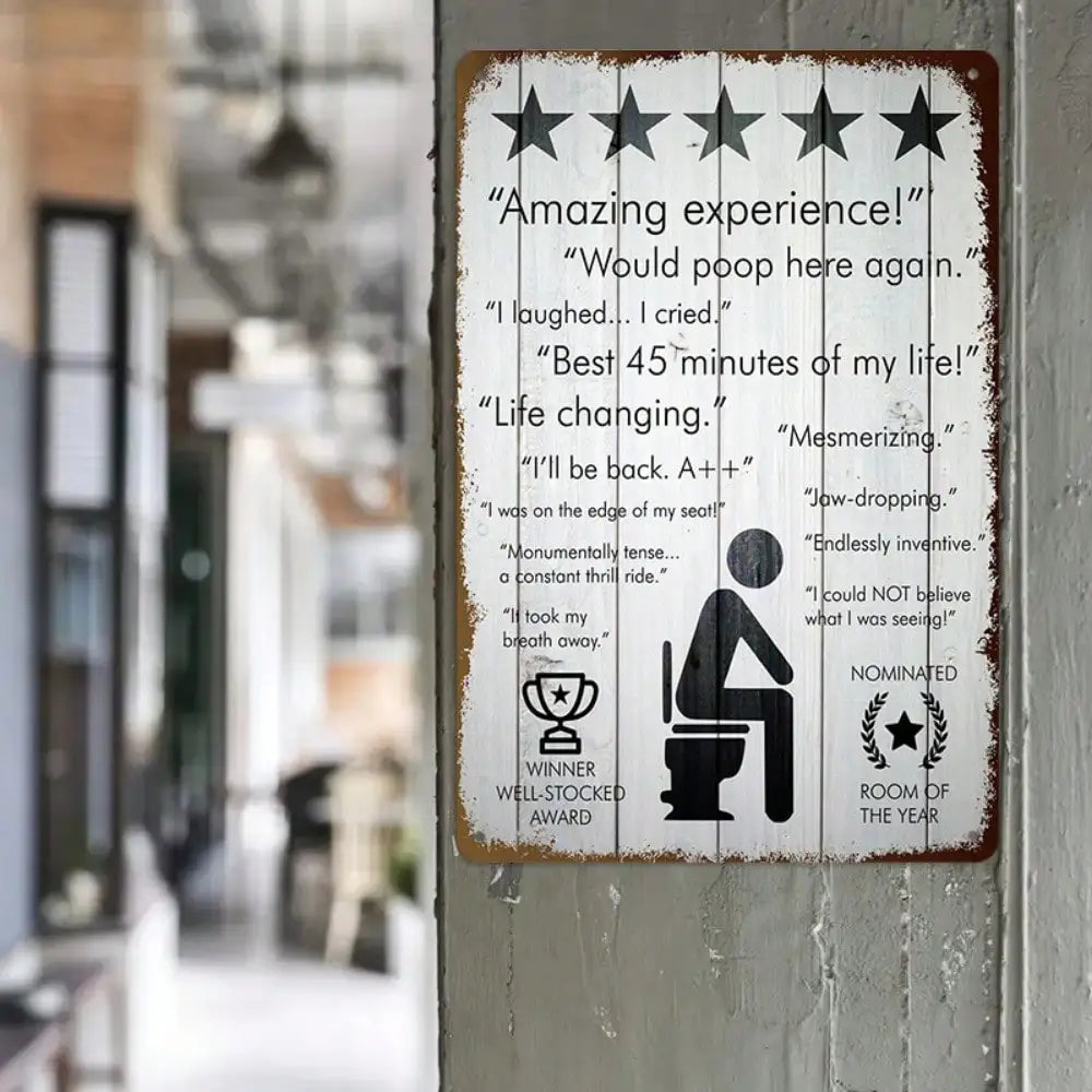 1PC Tin Sign 5-Star Bathroom - Funny Toilet Review For Bathroom/Game Room, 8x12 Inches/20x30 Cm
