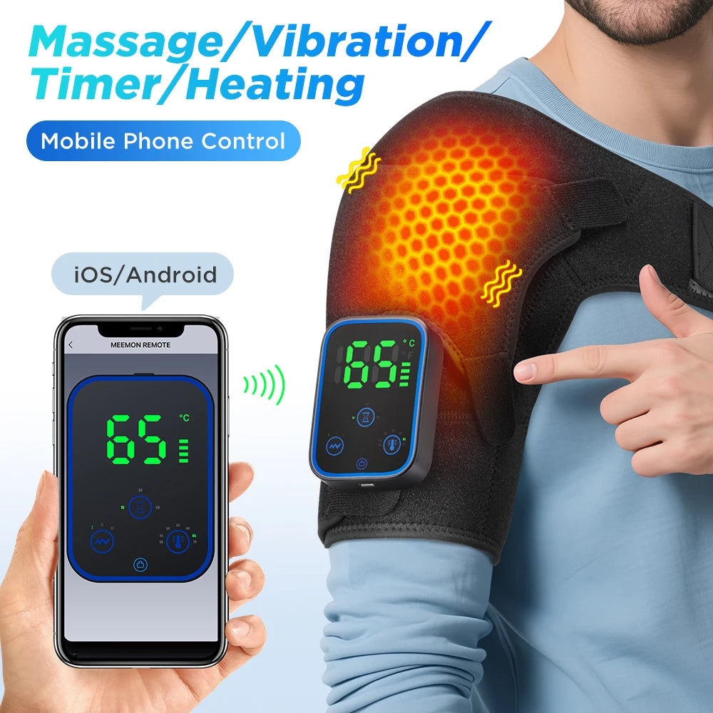 Wireless Shoulder Massager Pad Wrap Heating 7 Temp Levels 3 Vibration Modes