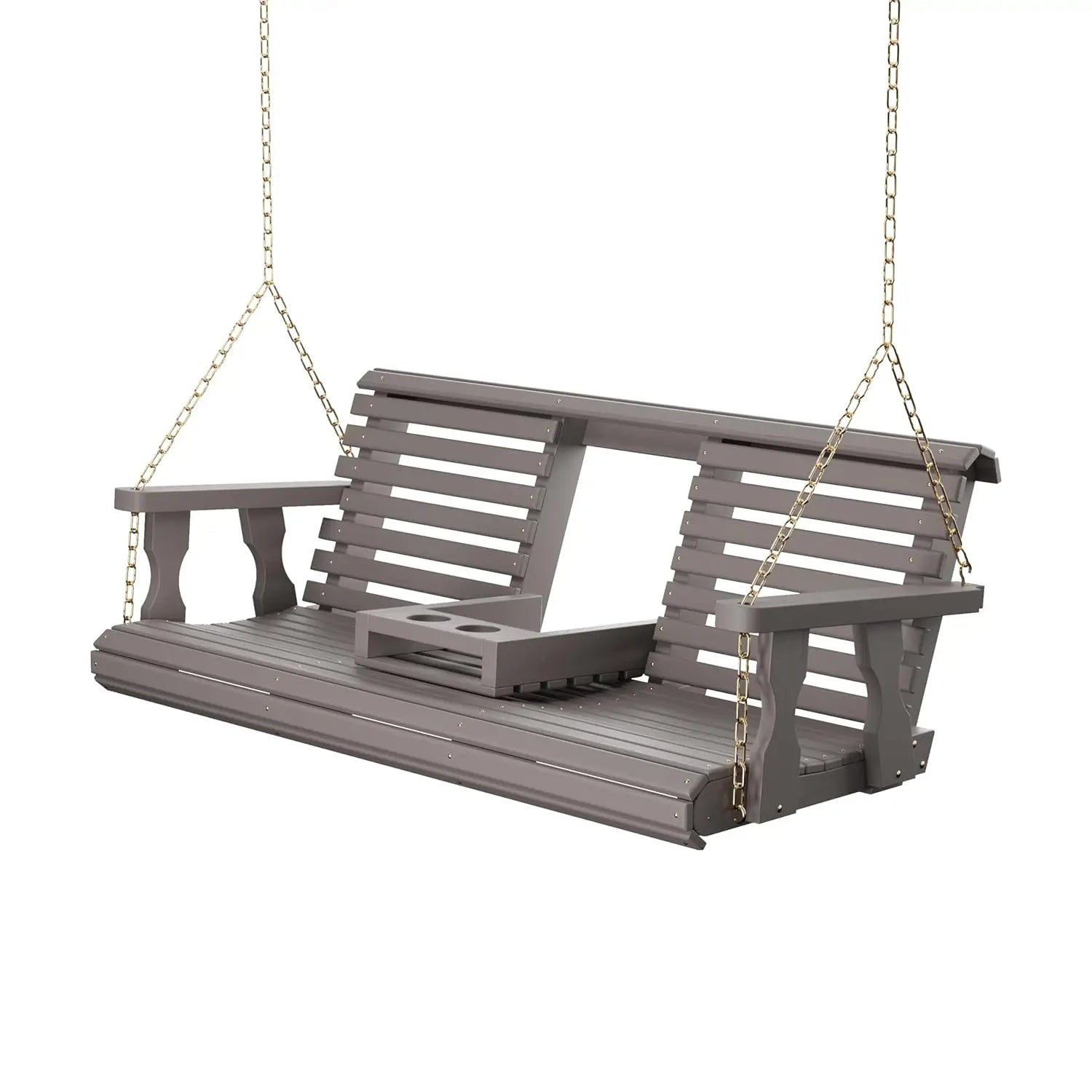 Console Porch Swing, Outdoor Patio Garden, Treated Pine White Stain 5ft Hanging Chains, Custom