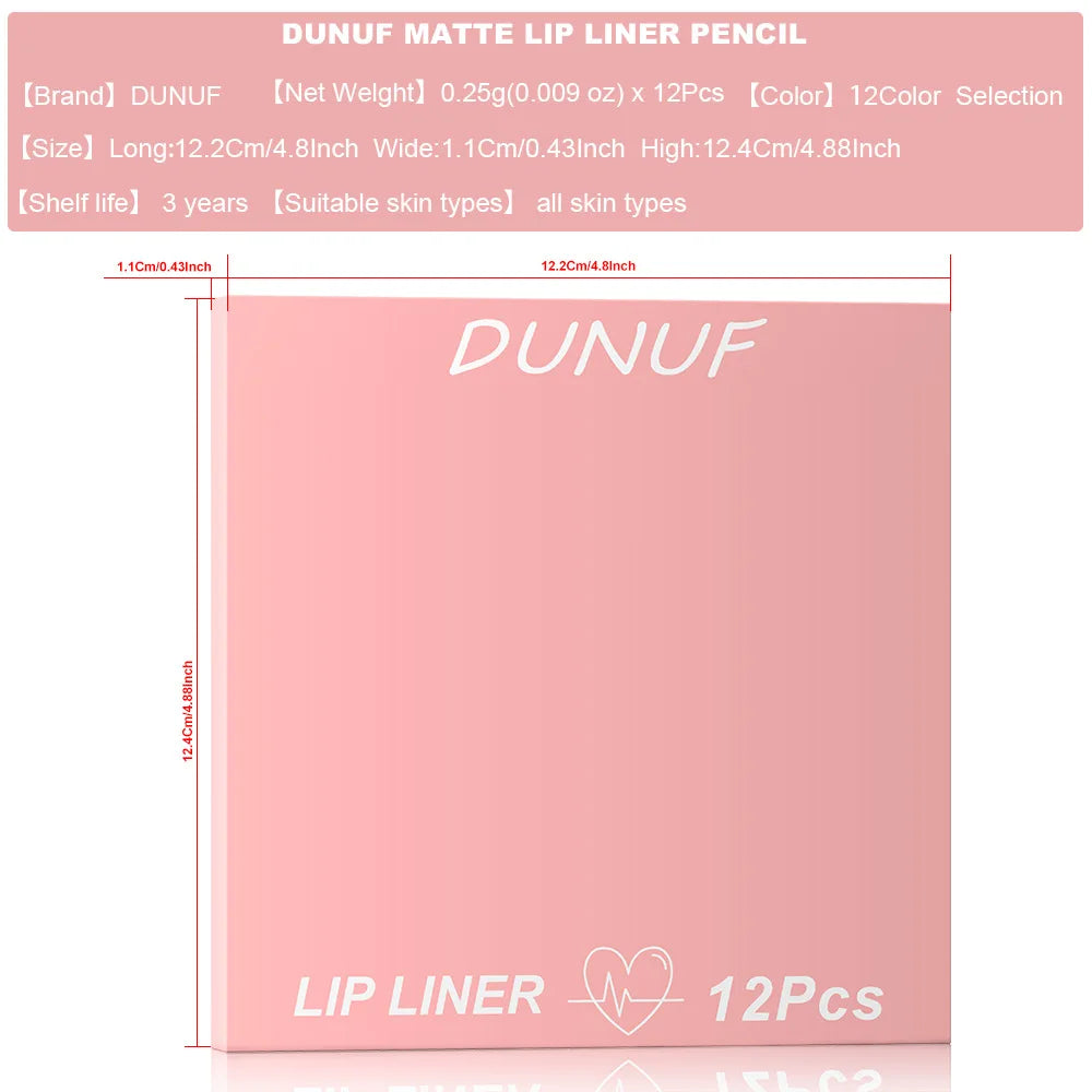 Matte Lip Liner Pencil Set 12 Colors Lip Contour Lipstick Waterproof Non-transfer Highly Pigmented Nude