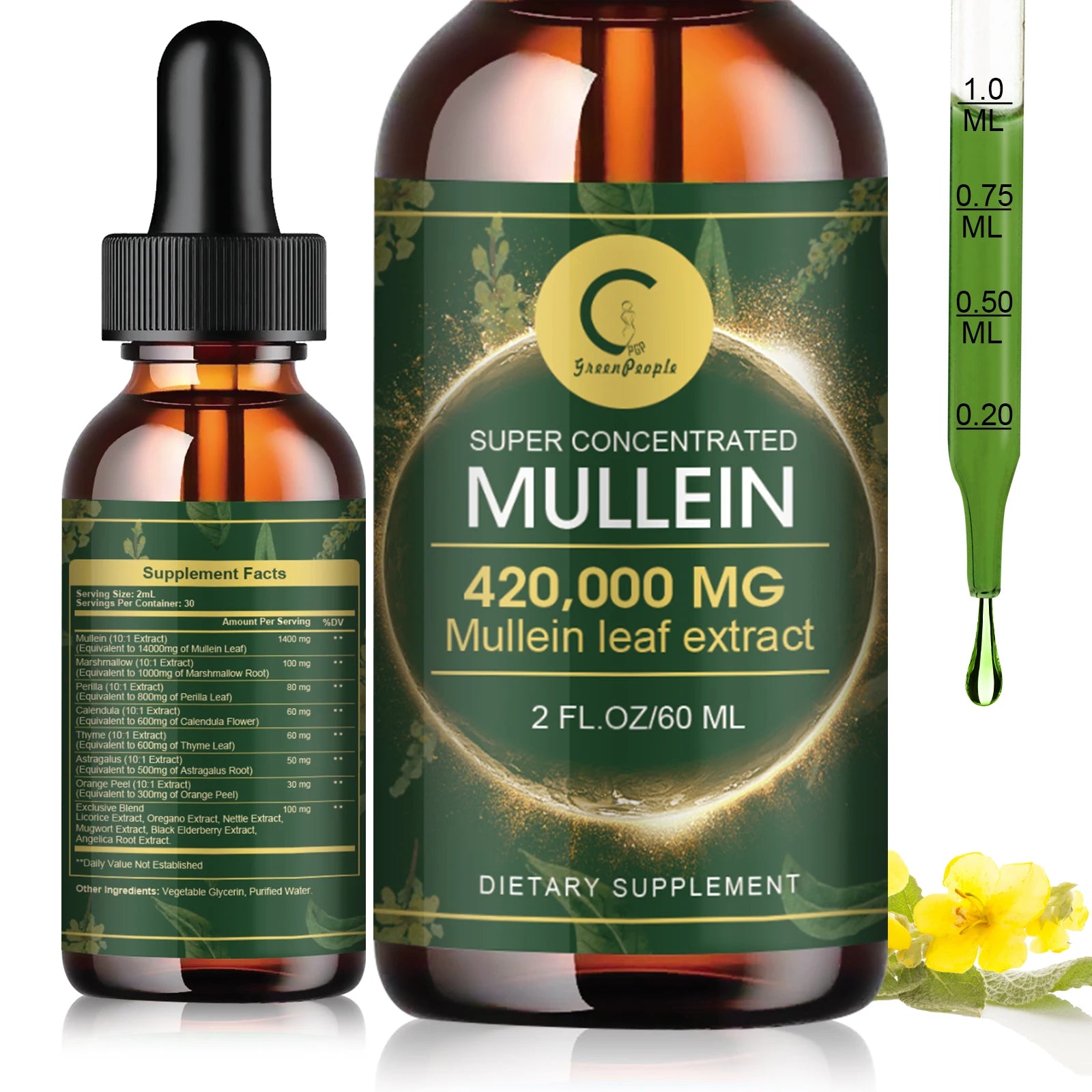 Mullein Drops for Lungs - Mullein Leaf Extract for Lung Detox & Cleanse, Support for Respiratory,