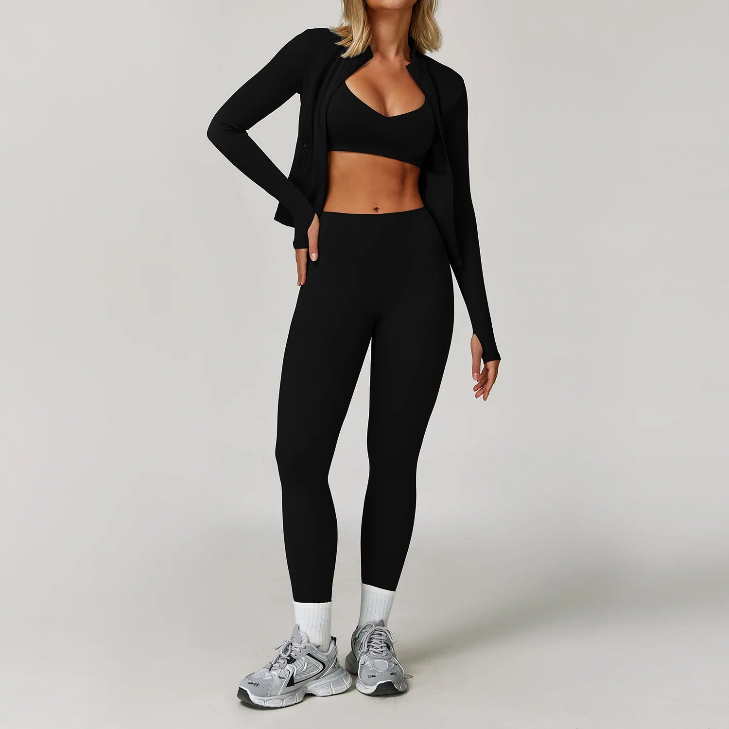 3PCS Gym Set Women Yoga Bra Jacket High Waist Workout Leggings Shorts Sports Suit 2 Pieces Yoga Set