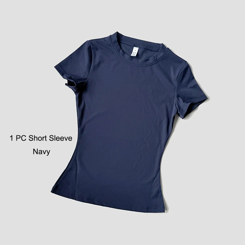 Women's Sports Yoga Set Seamless Knitted Fitness Gym Clothes Sportswear Short Sleeve Crop Top