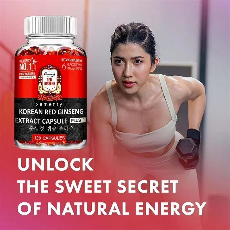 Korean Red Ginseng Supplement - Boosts Energy Production, Relieves Stress - 120pcs