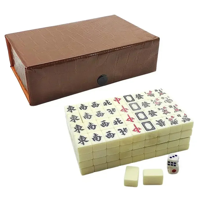 Chinese Mahjong Game Set 144 White Engraved Mini Tiles