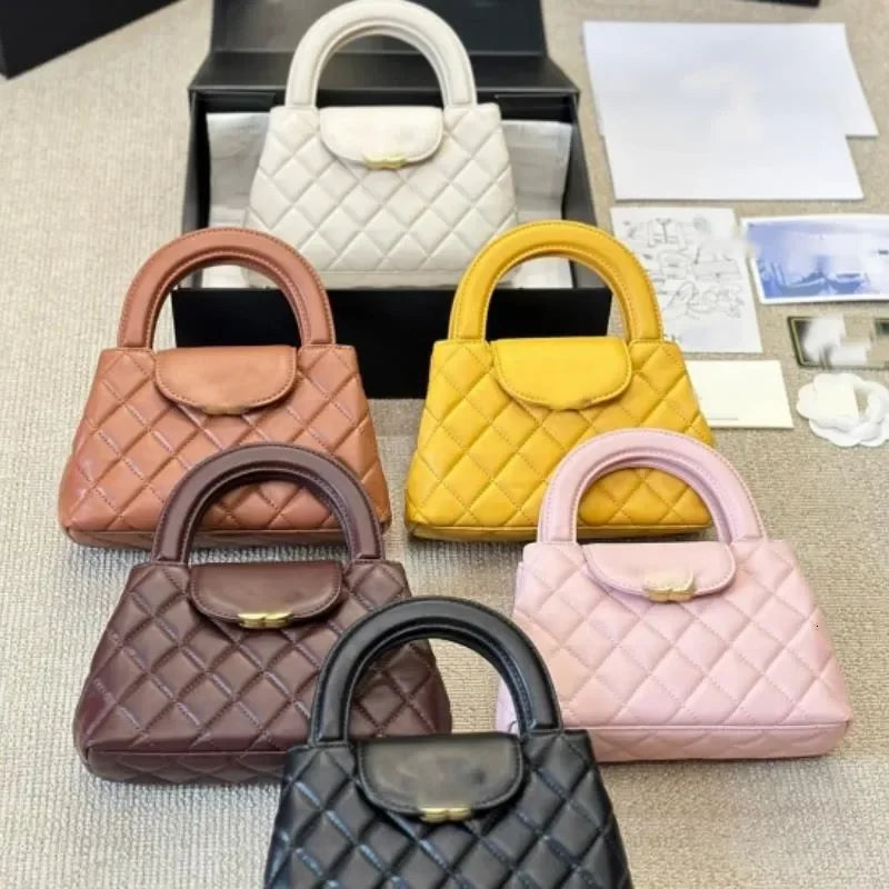 Veal k Leather Designer  Shoulder Bag Leather Ribbed Gold Hardware Metal Turn Lock