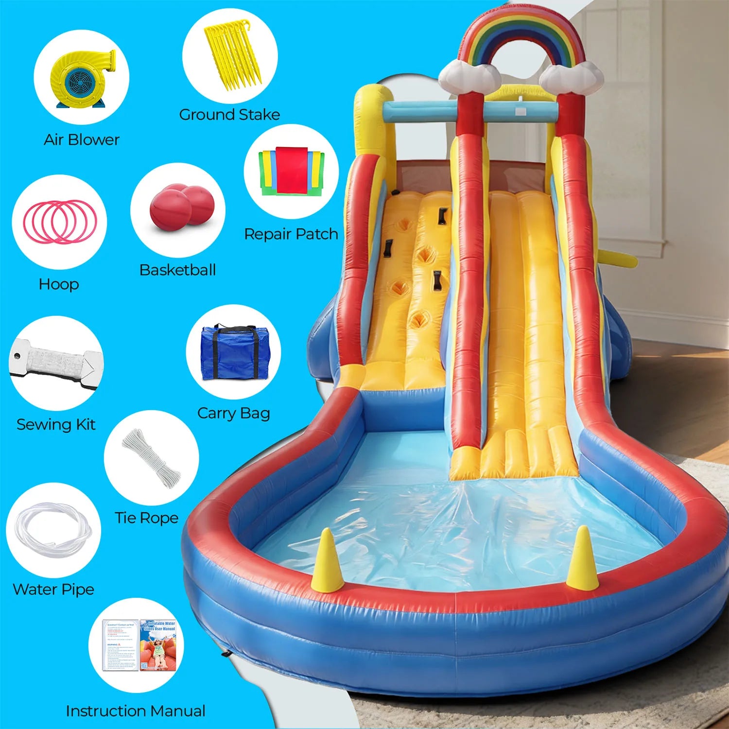 Commerci 6.1m  Inflatable Bounce House Water Slide With 680W Blower for Kids and Adults Children's Playground