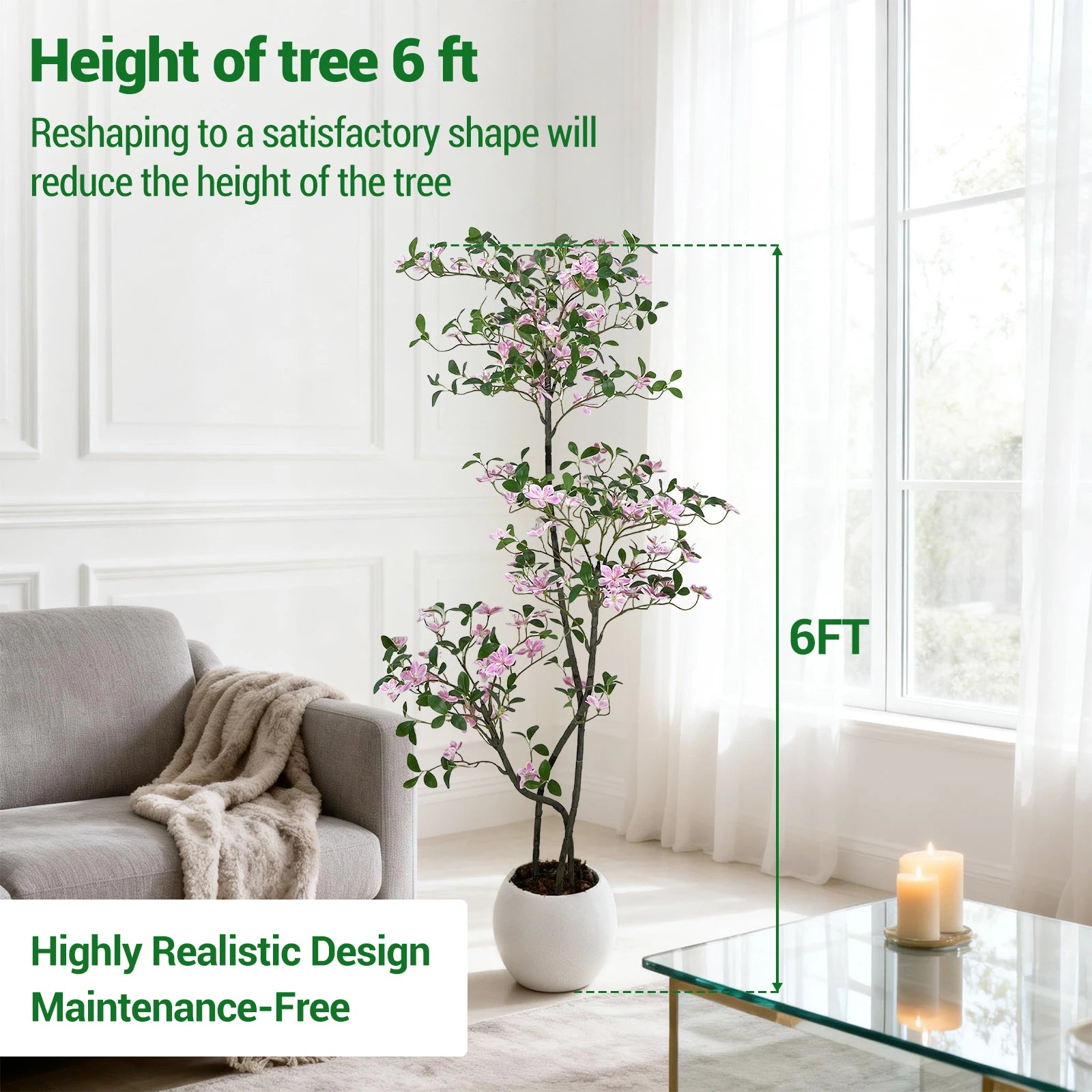 Realistic Pink Blossom Faux Tree with UV-Resistant Leaves