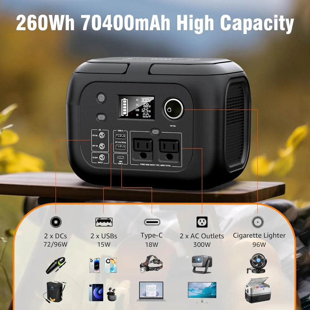 300W 260Wh Portable Power Station with Solar Panels 40W Solar Generator with AC Outlet 110V