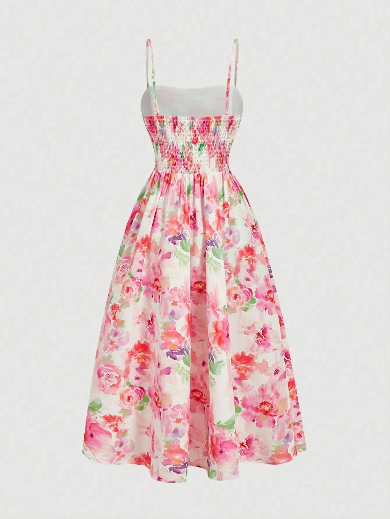 Elegant Floral Print Pleated Midi Slip Dress For Women Spring Summer