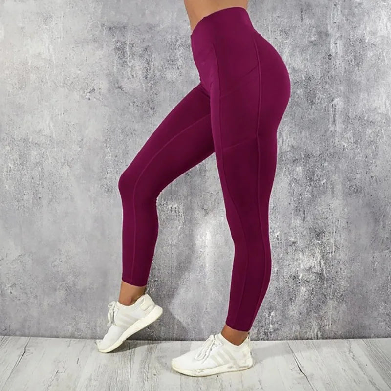 Yoga Fitness Women Leggings High Waist Tights with Pocket Workout Running Stretchy Butt Liftting Casual Skinny