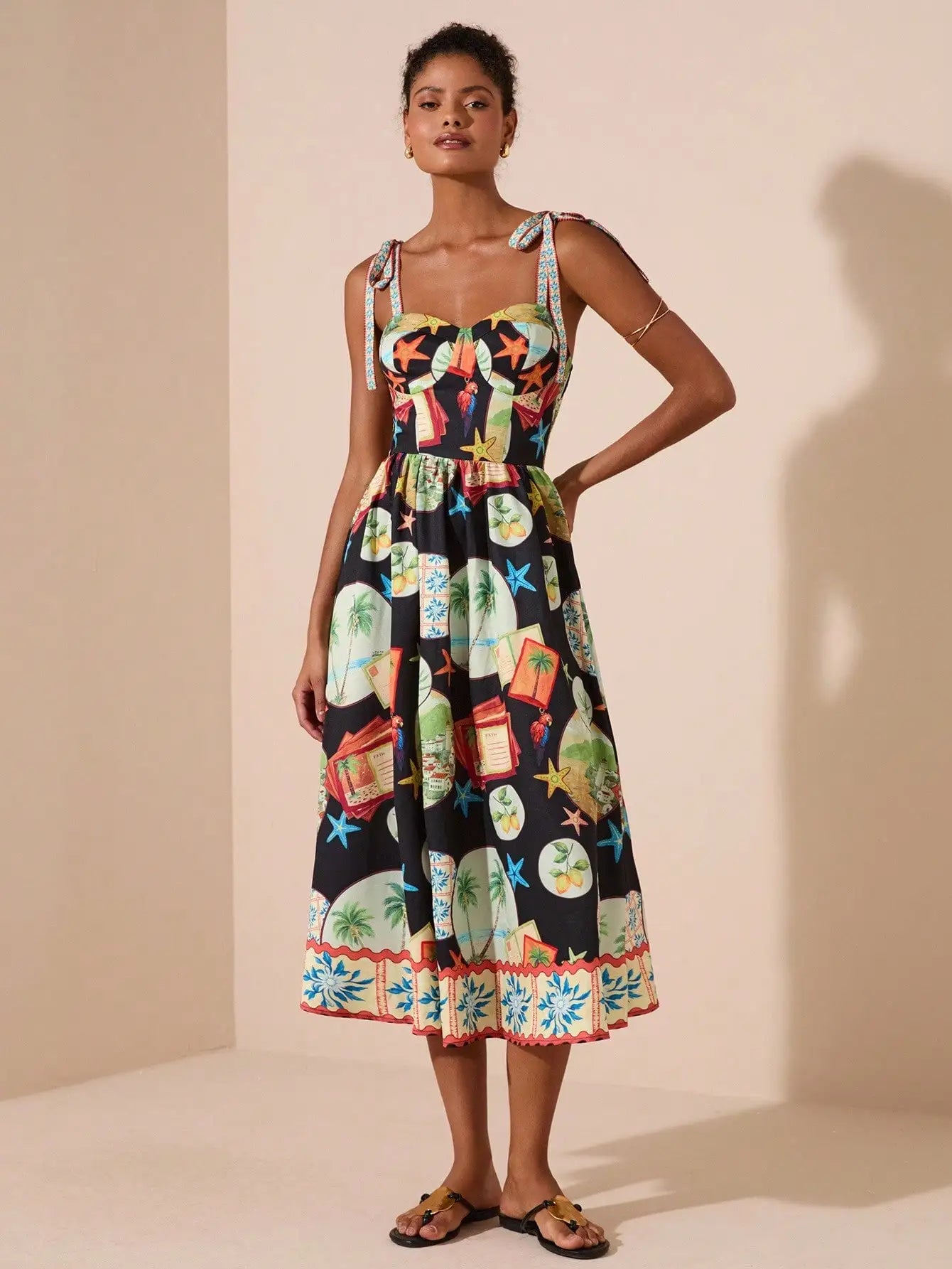 Floral Print Spaghetti Strap Midi Dress For Women Bohemian Beach Style