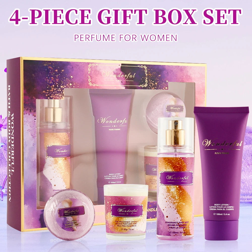 Women's Fragrance Sets 3.4fl.oz Body Mist, 3.4fl.oz Body Lotion, 3oz Candle and 2oz Bath Bomb 4 Pcs