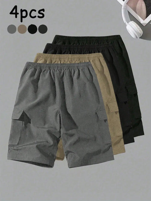 4 Pcs Men's Casual Breathable Cargo Shorts Summer Outdoor Bermuda Shorts