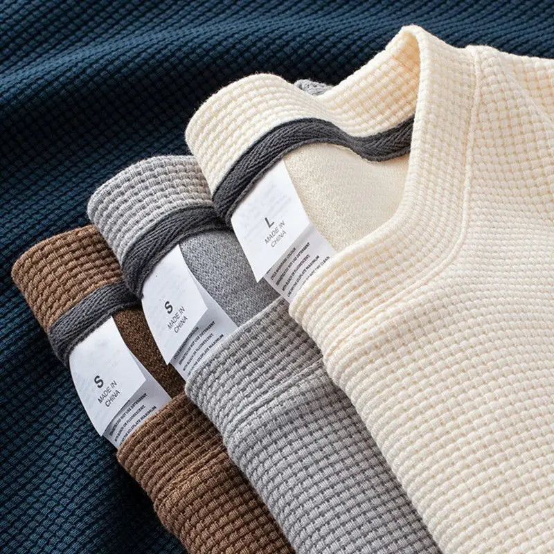 Waffle Short Sleeved T-shirt  Round Neck Half Sleeved Top Loose Casual Solid