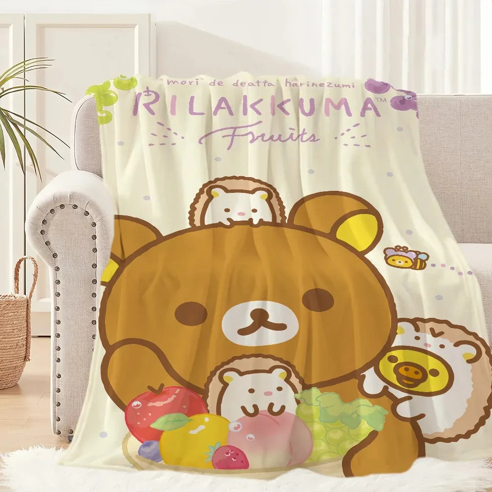 1PC Cute Rilakkuma Bear Blanket – Plush Warm Throw for Sofa Bedroom Office Travel