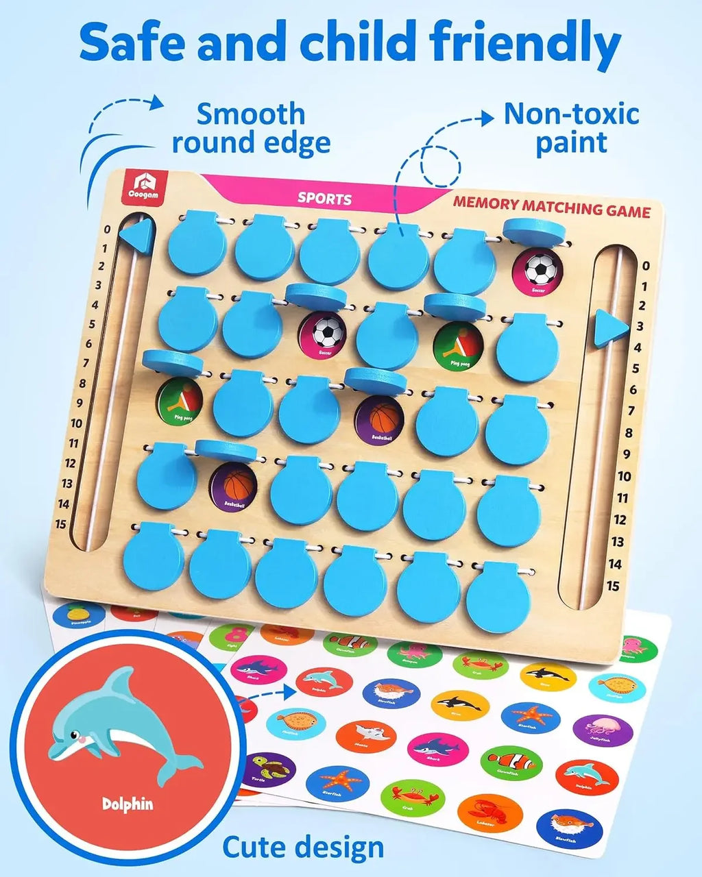 Memory Matching Game, Wooden Travel Board Game with Cards, Montessori Educational Toy for Toddlers Ages 3-5