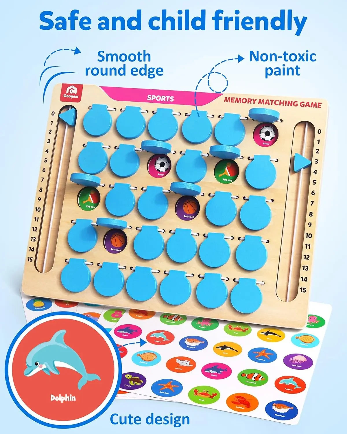 Memory Matching Game, Wooden Travel Board Game with Cards, Montessori Educational Toy for Toddlers Ages 3-5