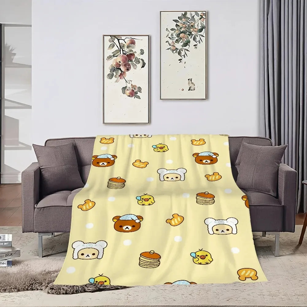 1PC Cute Rilakkuma Bear Blanket – Plush Warm Throw for Sofa Bedroom Office Travel