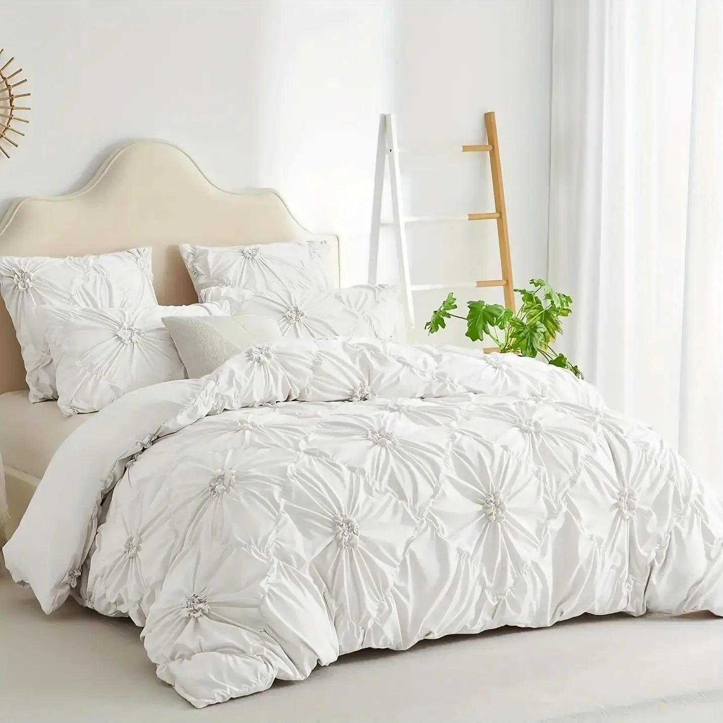 3pcs Bohemian Rhomboid Plaid Stereoscopic Flower Plain Colour Quilt Cover Set(1 Duvet Cover +2 Pillowcase