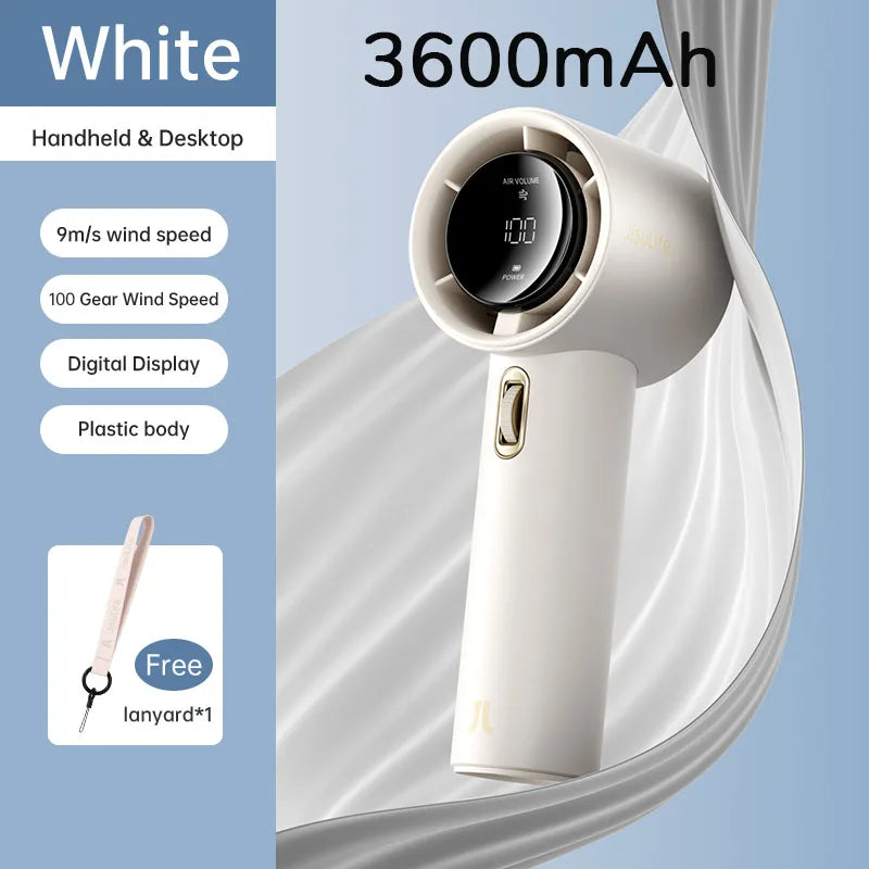 JISULIFE Mini Portable Hand Fan, 100 Wind Speeds, 5000mAh USB Battery Rechargeable, LED Digital Display