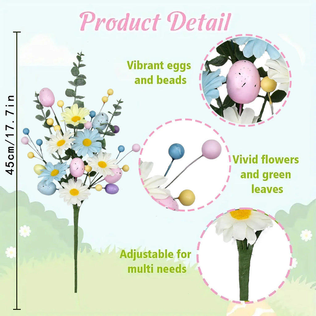 Pastel Easter Artificial Flower Bouquet - Plastic Faux Floral Arrangement with Eggs and Berries