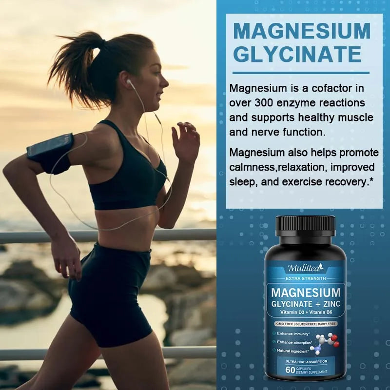 Glycine Magnesium capsule with Zinc,Vitamin D3 B6 Health for Bones and Natural Sleep Relieve Anxiety