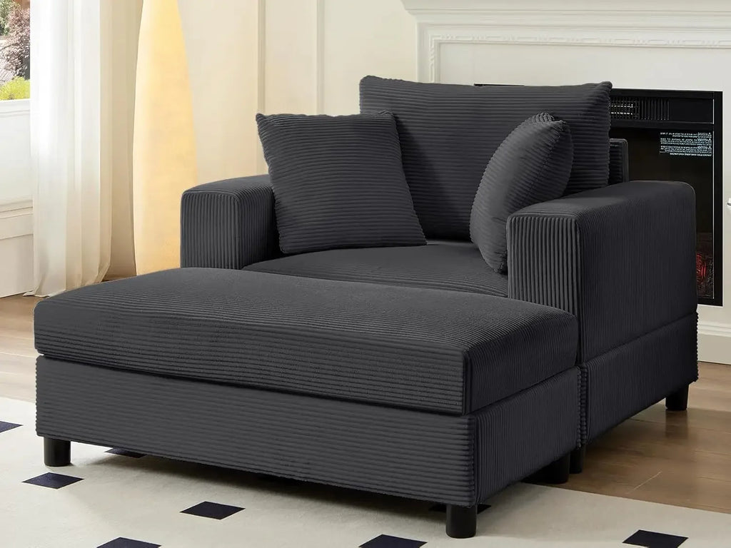 Oversized Chaise Lounge Indoor, 50" W Large Corduroy Lounges Chair with Ottoman & Pillows
