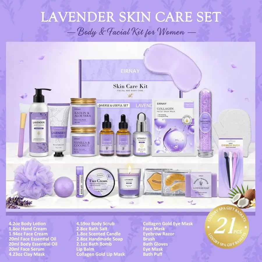Spa Gifts Basket for Women, 21pcs Lavender Bath and Body
