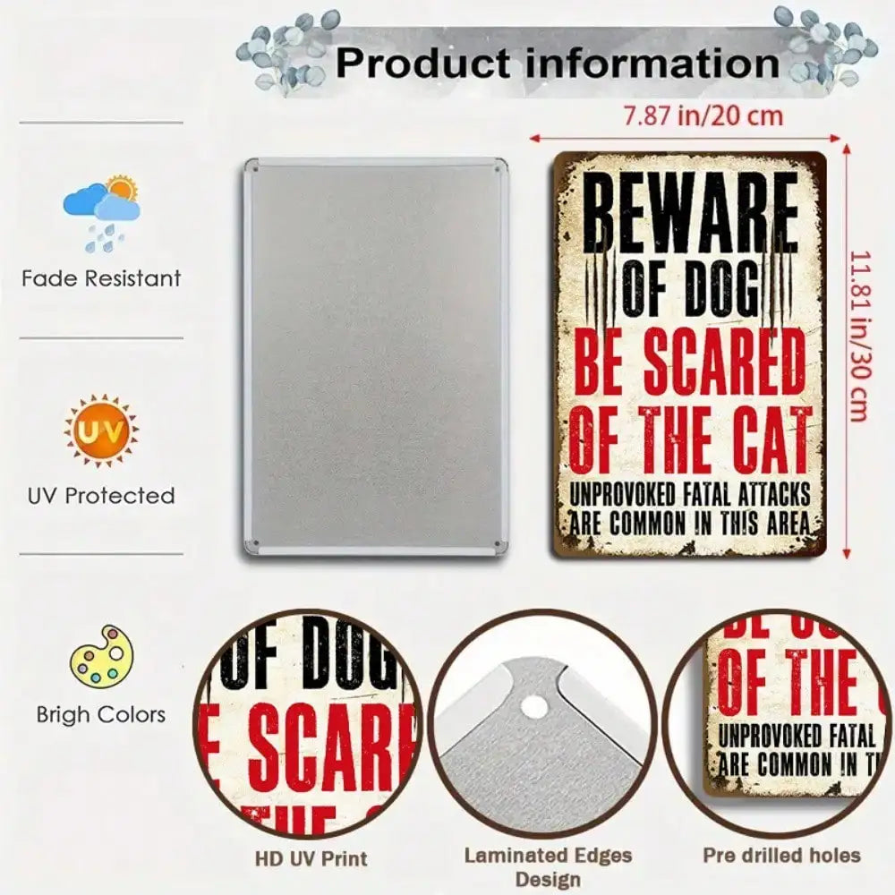 1PC Tin Sign Beware Of Dog/Cat - Funny Pet Warning For Home/Office, Metal Decor, 8x12 Inches/20x30 Cm