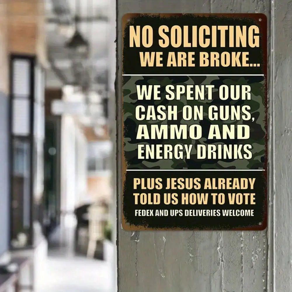 1PC Tin Sign No Soliciting Warning - Humorous Anti-Solicitation For Home/Office, 8x12 Inches/20x30 Cm