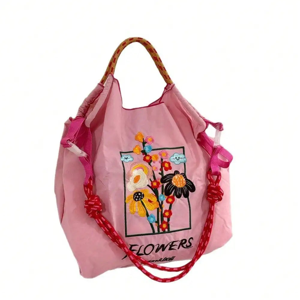 l Embroidery Canvas Shoulder Bag Women Large Capacity Tote Bag Crossbody Handbag Shopping Bag Vintage