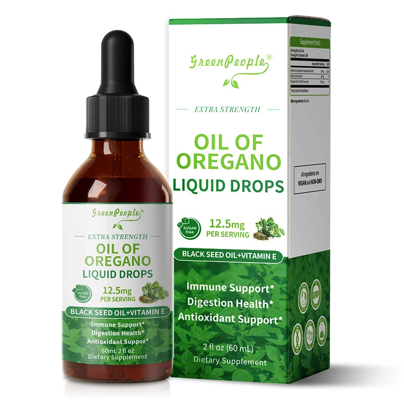 Organic Oregano Oil Drops with Black Seed Oil & Vitamin E Immune, Respiratory,Digestive Support Vegan,Sugar-Free,Non-GMO