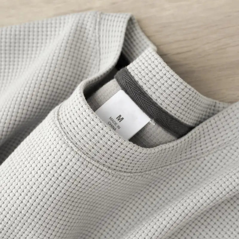 Waffle Round Neck Short Sleeve T-Shirt Comfortable Breathable Short-Sleeved Top for Casual Wear