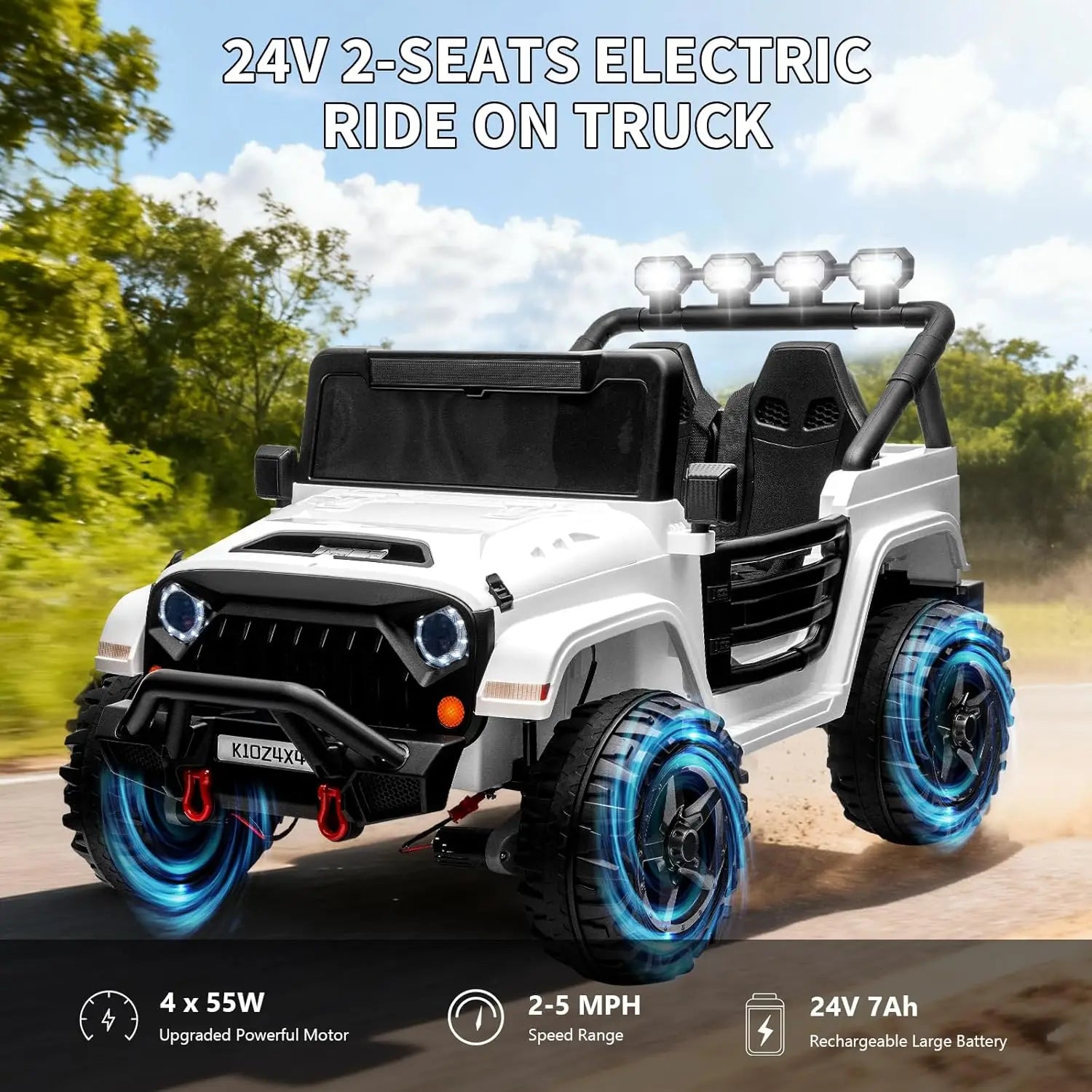 2 Seater , 24V Electric Toys w/Remote Control,4 Powerful Motors, 4WD/2WD, 3 Speeds, Led Lights, Bluetooth,