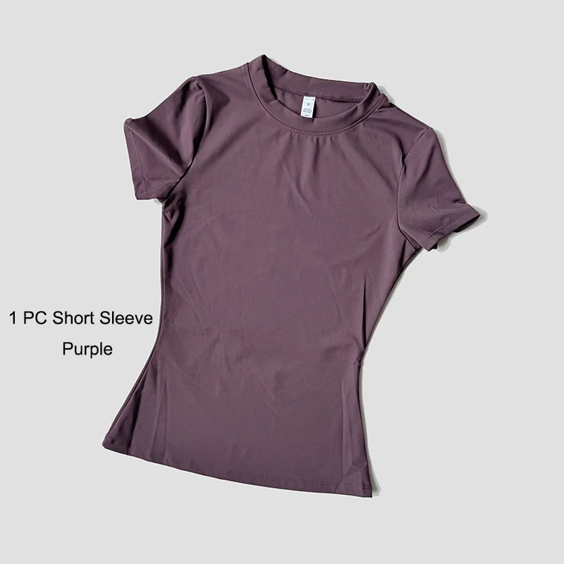 Women's Sports Yoga Set Seamless Knitted Fitness Gym Clothes Sportswear Short Sleeve Crop Top