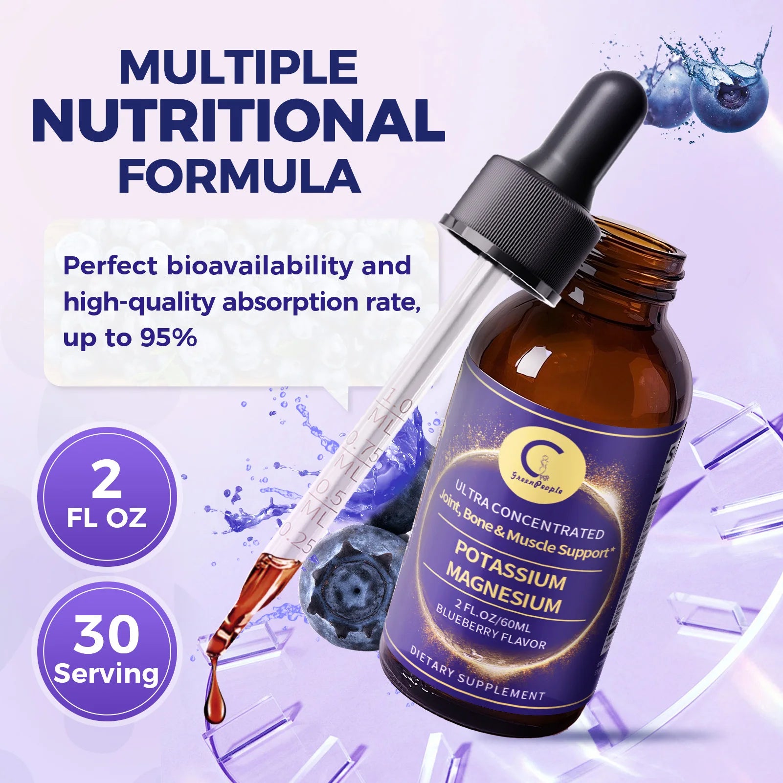 60ML Potassium Magnesium Supplement Liquid - Magnesium Complex & Potassium 99mg,Calcium, Vitamin D3, Zinc