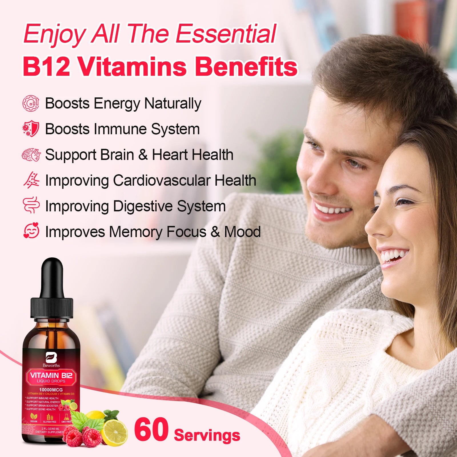Vitamin B12 Drops Energy Supplements Support Immune Health Protecting Cardiovascular Health Promote Digestion