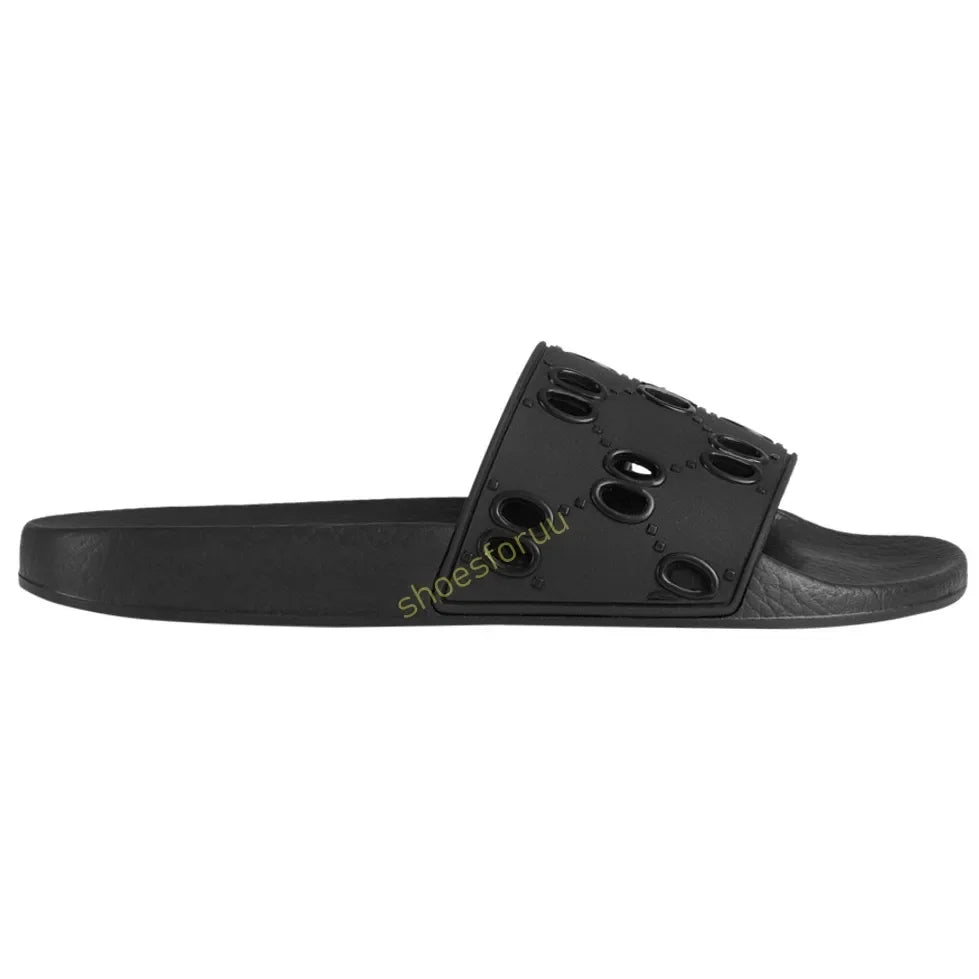 Designer Slippers Fashion Flat Slides Mens Womens claquettes Rubber Slide Sandal Black White Blooms Floral Flat Gear