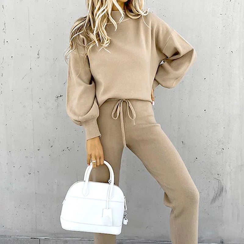 2Pcs Set Women Tracksuit Long Sleeve Pullover Warm Top Hoodie+Jogger Pants Solid Outfit Sport Suit Sets