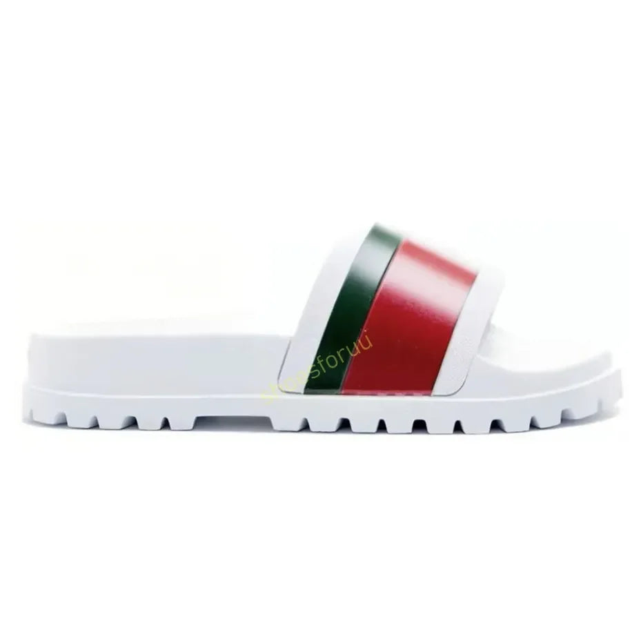 Designer Slippers Fashion Flat Slides Mens Womens claquettes Rubber Slide Sandal Black White Blooms Floral Flat Gear