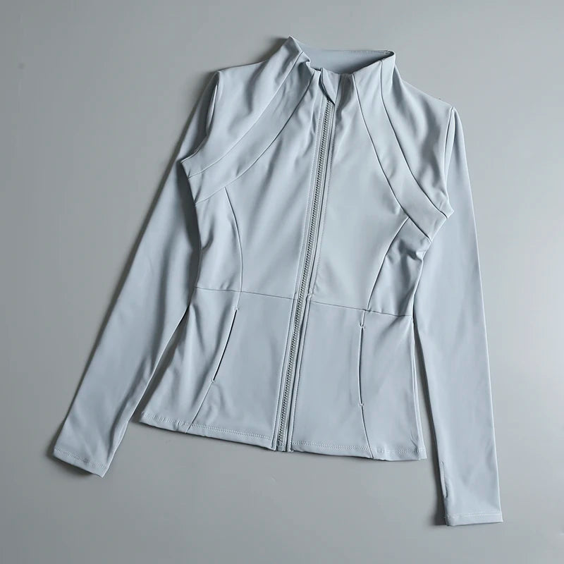 New yoga wear ladies coat round high elastic loose exercise yoga fitness long sleeve stand-up collar